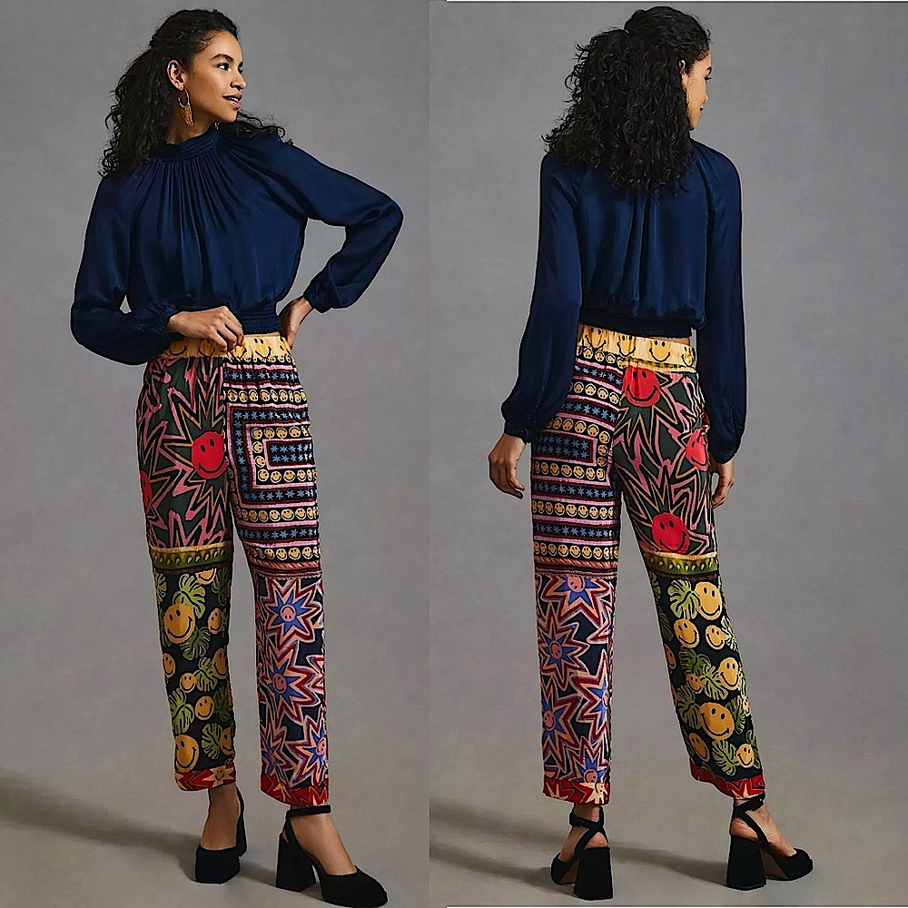 FARM RIO Multicolor Smile-Print Wide Leg Pants